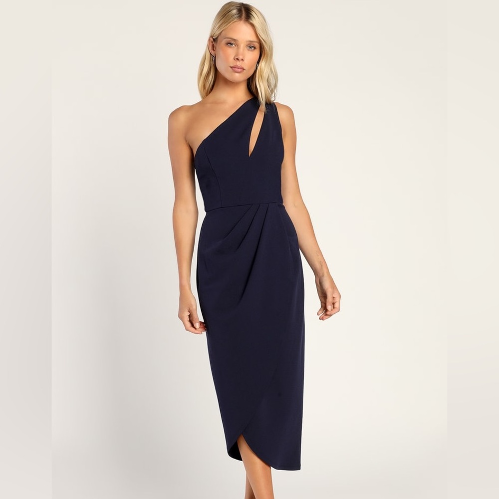NWT Lulus So Flirty Navy One-Shoulder Cutout Asymmetrical Dress. Size XS